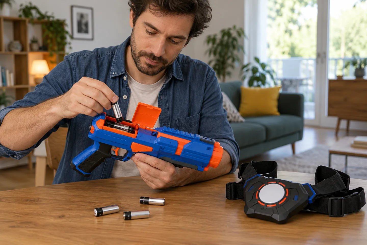 Batterijen in een speelgoedblaster plaatsen