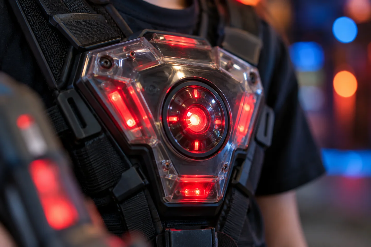 Sensor op een lasertagvest van dichtbij
